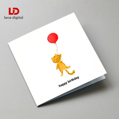 Cat Birthday Gift Card, With Kraft Envelope & Gift Tags