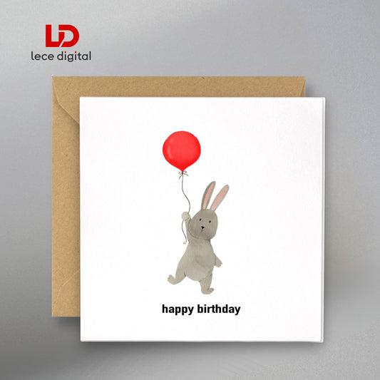 Rabbit Birthday Card, With Kraft Envelope & Gift Tags