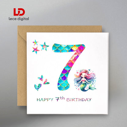 Mermaid Birthday Card | With Matching Gift Tags | Custom Age Birthday Card | Personalized Girls Birthday Card