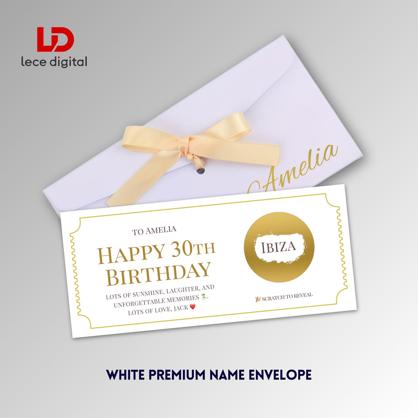 Personalised Scratch to Reveal Card, Custom Surprise Ticket, Birthday Gift, Christmas Gift Reveal, Premium Name Ribbon Envelope