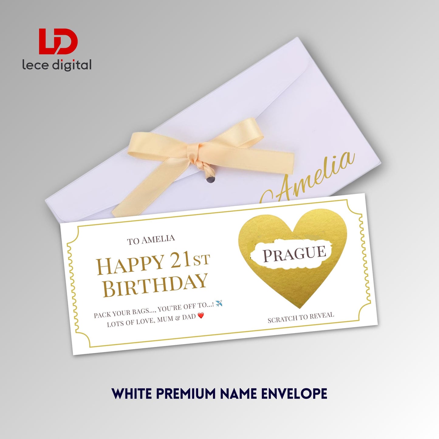 Personalised Scratch Off Birthday Ticket, Surprise Holiday Scratch Reveal Card