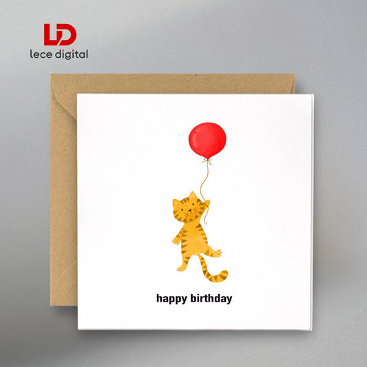 Cat Birthday Gift Card, With Kraft Envelope & Gift Tags