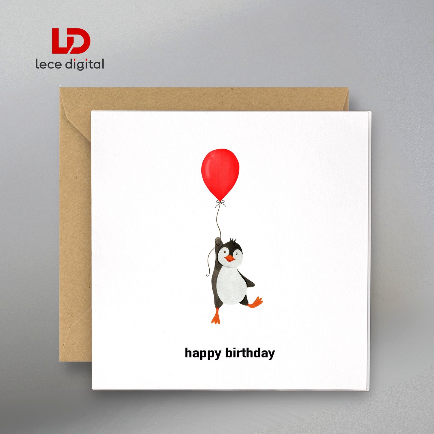 Penguin Birthday Gift Card with Kraft Envelope, Matching Gift Tag