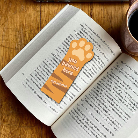 Personalised Paw Bookmark, Custom Name Cat Dog Book Mark, Pet Lover Gift, Reading Accessory