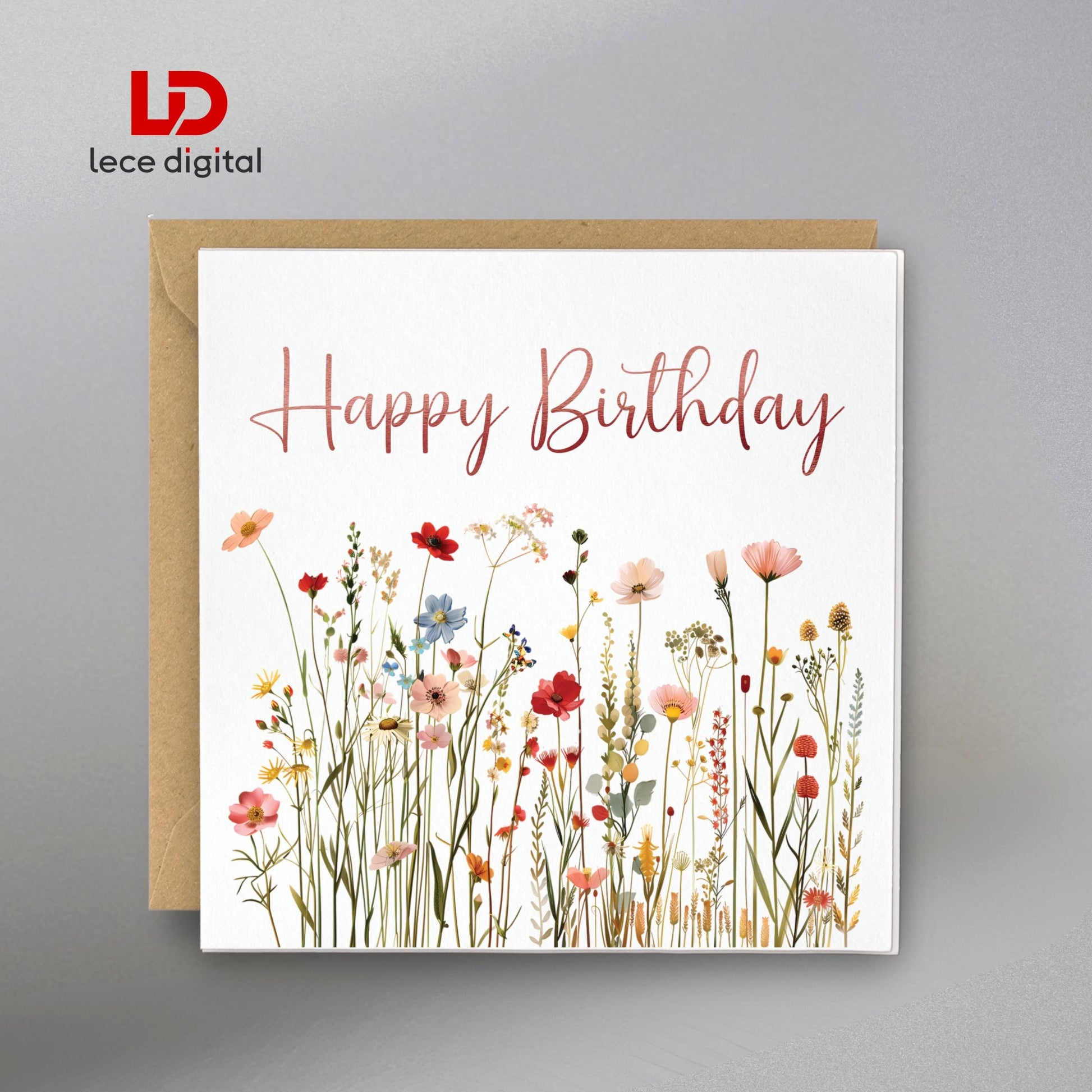 Wildflower Birthday Card – Handmade Foil Pressed Design, Bookmark & Gift Tag