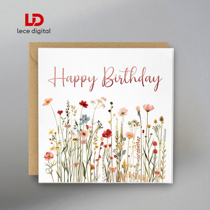 Wildflower Birthday Card – Handmade Foil Pressed Design, Bookmark & Gift Tag