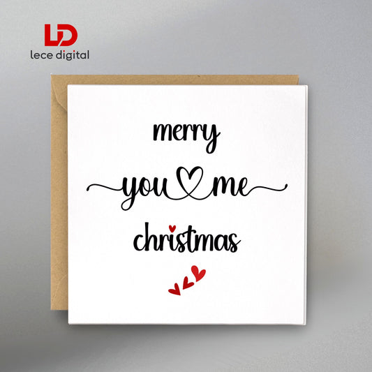 Merry You & Me Christmas Card, Romantic Christmas Card, Premium Card with Grey Envelope and Gift Tags, Perfect Christmas Card