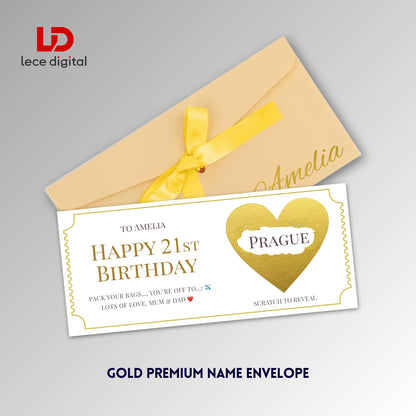 Personalised Scratch Off Birthday Ticket, Surprise Holiday Scratch Reveal Card