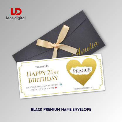 Personalised Scratch Off Birthday Ticket, Surprise Holiday Scratch Reveal Card