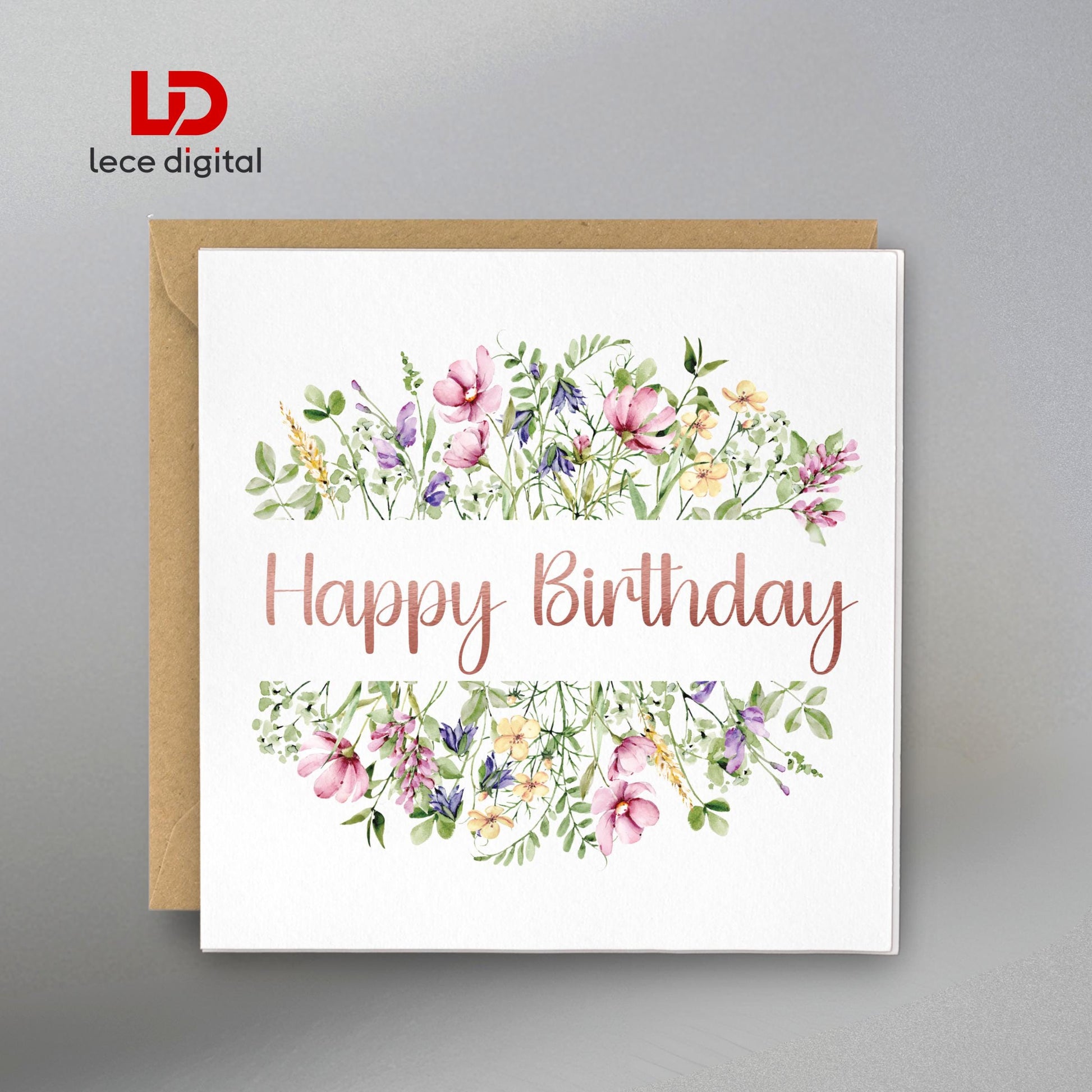 Wildflower Birthday Card – Handmade Foil Pressed Design, Bookmark & Gift Tag