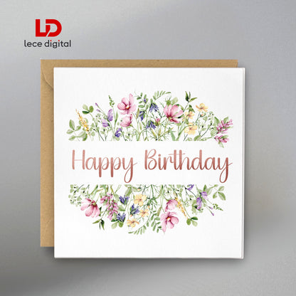 Wildflower Birthday Card – Handmade Foil Pressed Design, Bookmark & Gift Tag