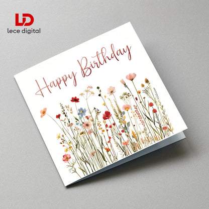 Wildflower Birthday Card – Handmade Foil Pressed Design, Bookmark & Gift Tag