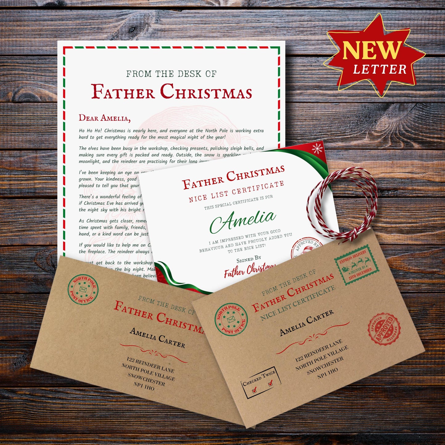 Personalised Santa Letter, Nice List Certificate, Letter from Father Christmas, Eve Box, Magic Gift
