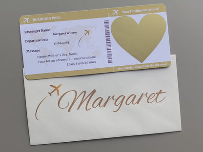 Personalised Scratch Off Boarding Pass Ticket, Scratch Reveal Holiday Gift